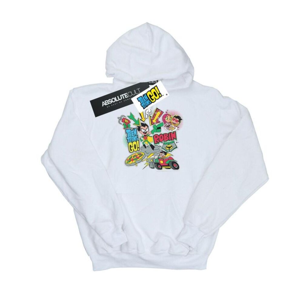 DC Comics Mens Teen Titans Go Robin Montage Hoodie / White